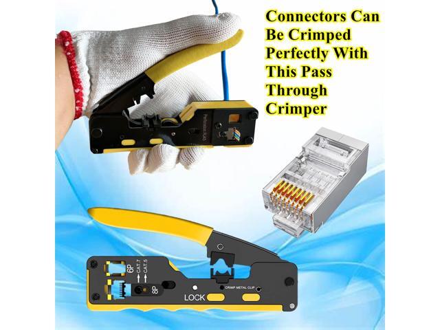KEHIPI 100-Pack Cat6 Cat6A RJ45 Pass Through Connectors Ends, 1.2mm Shielded Connectors for 23AWG Solid Wire and Standard Cable
