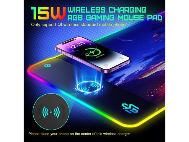 KEHIPI Wireless Charging RGB Gaming Mouse Pad 15W, LED Mouse Mat 800x300x4MM, 10 Light Modes Extra Large Mousepad Non-Slip Rubber Base Computer...