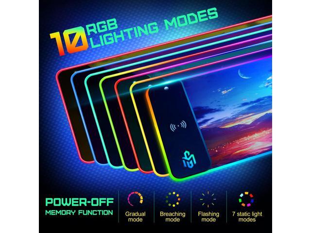 KEHIPI Wireless Charging RGB Gaming Mouse Pad 15W, LED Mouse Mat 800x300x4MM, 10 Light Modes Extra Large Mousepad Non-Slip Rubber Base Computer...