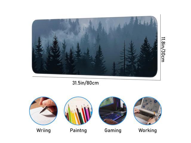 KEHIPI Mouse Pad, Misty Forest Pattern, Non-Slip Rubber Gaming Mouse Pad with Stitched Edges for Computer, Office, Home, 31.5 x 11.8 Inch (Forest)