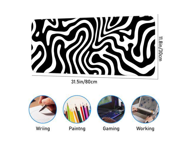 KEHIPI Gaming Mouse Pad, Non-Slip Rubber Bottom Stitched Edges, Suitable for Home, Office, Gaming, 31.5x11.8 Inch Large Mouse Pad, Black and White...