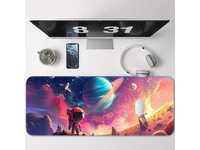 KEHIPI Gaming Mouse Pad, Non-Slip Rubber Band Stitched Edge, Astronaut Planet Space, Suitable for Home, Gaming, Office, 31.5x11.8 Inch Anime Mouse Pad
