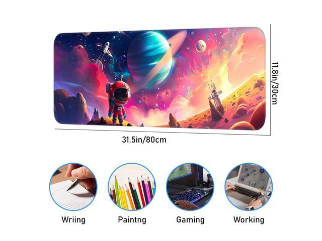KEHIPI Gaming Mouse Pad, Non-Slip Rubber Band Stitched Edge, Astronaut Planet Space, Suitable for Home, Gaming, Office, 31.5x11.8 Inch Anime Mouse Pad