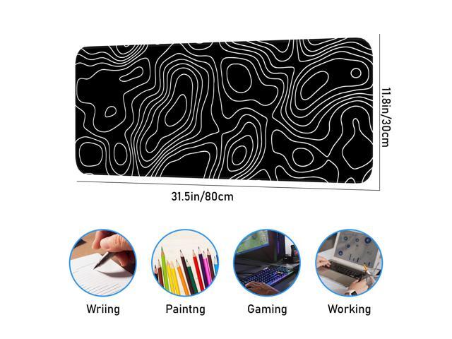 KEHIPI Gaming Mouse Pad, Non-Slip Rubber Base, Stitched Edge Mouse Pad for Office, Home, Black Terrain Line, Extra Large 31.5x11.8 Inch