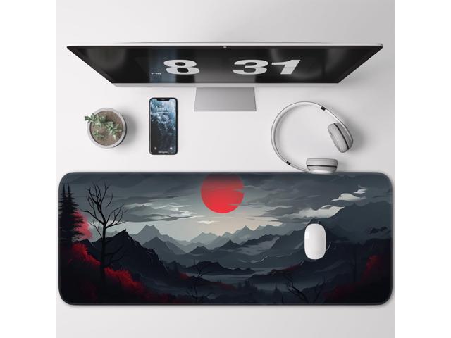 KEHIPI Gaming Mouse Pad, Non-Slip Rubber Bottom with Stitched Edge Desk Mouse Pad for Work, Home, Gaming, 31.5 x 11.8 Inch, Red Moon
