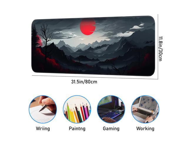 KEHIPI Gaming Mouse Pad, Non-Slip Rubber Bottom with Stitched Edge Desk Mouse Pad for Work, Home, Gaming, 31.5 x 11.8 Inch, Red Moon