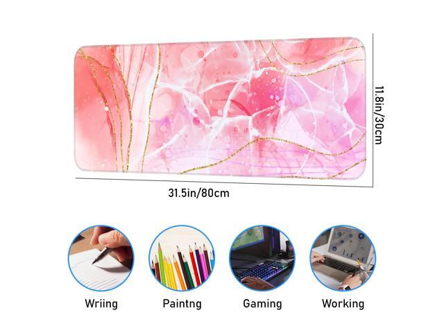 KEHIPI Pink Mouse Pad, Large Gaming Mouse Pad, Non-Slip Base and Stitched Edges, for Gaming, Home, Office, 31.5 x 11.8 Inch, Cute Desk Pad, Rose...