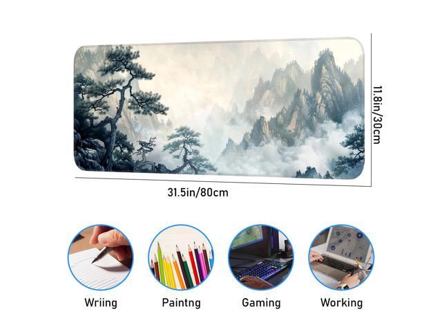 KEHIPI Gaming Mouse Pad, Non-Slip Rubber Base, Enlarged Mouse Pad with Stitching for Gaming, Office and Home, 31.5x11.8 Inch, Mountain Ink Painting