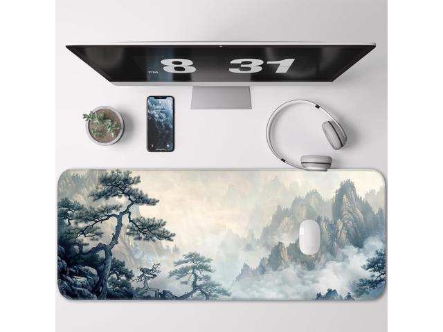 KEHIPI Gaming Mouse Pad, Non-Slip Rubber Base, Enlarged Mouse Pad with Stitching for Gaming, Office and Home, 31.5x11.8 Inch, Mountain Ink Painting