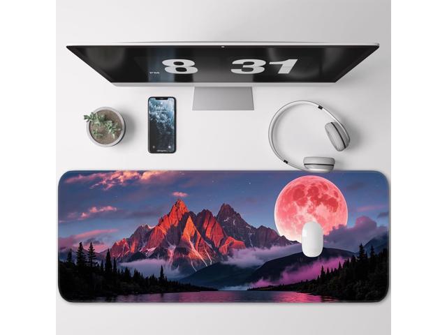 KEHIPI Mouse Pad, Gaming Mouse Pad, Large Laptop Pad, Waterproof and Non-Slip, Gaming Office Sewn Desk Pad, 31.5x11.8 Inch Extended, Moon Mountain
