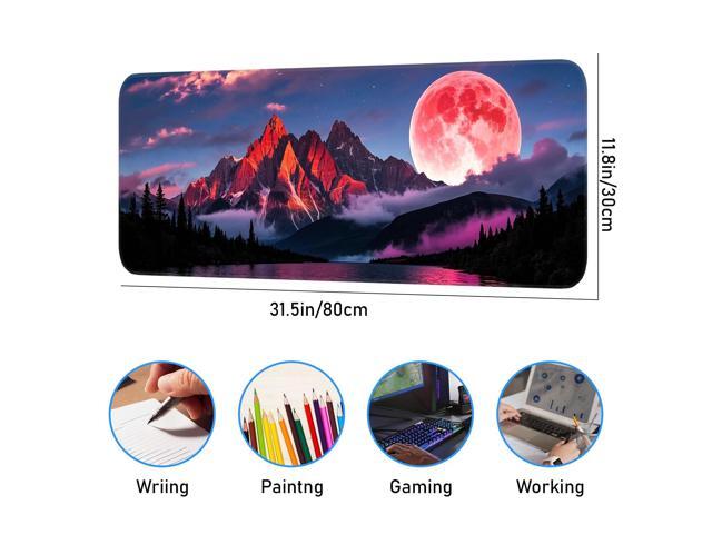 KEHIPI Mouse Pad, Gaming Mouse Pad, Large Laptop Pad, Waterproof and Non-Slip, Gaming Office Sewn Desk Pad, 31.5x11.8 Inch Extended, Moon Mountain