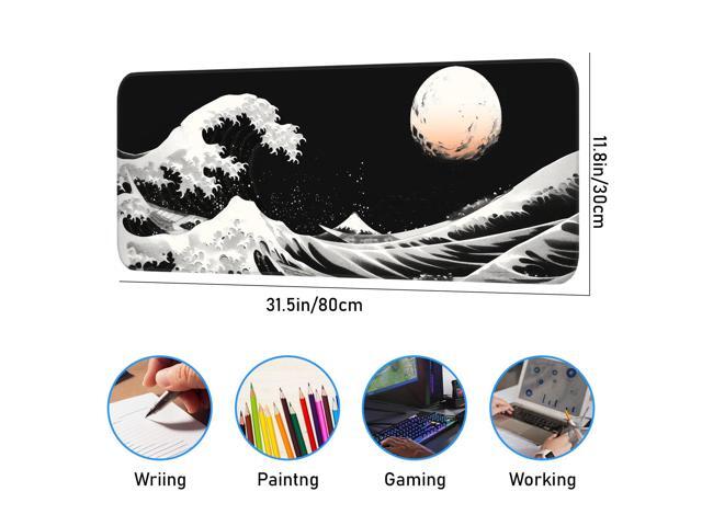 KEHIPI Gaming Mouse Pad, Japanese Mouse Pad, Non-Slip Rubber Base, for Laptop, Office and Home, 31.5x11.8 Inch Desktop Waterproof Desk Pad, Ocean...