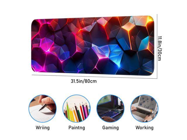 KEHIPI Gaming Mouse Pad, Geometric Design, Non-Slip Rubber Bottom, Stitched Edges, for Home, Office, Gaming, 31.5 x 11.8 Inch Full Desktop Large...