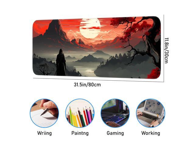 KEHIPI Japanese Gaming Mouse Pad, Non-Slip Rubber Base with Stitched Edge Mouse Pad for Office, Laptop, 31.5x11.8 Inch Anime Gaming Keyboard Pad