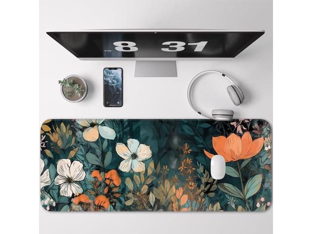 KEHIPI Floral Plant Mouse Pad, Non-Slip Rubber Base Stitched Edges, Large Gaming Mouse Pad for Laptop, Computer, Keyboard, 31.5 x 11.8 Inch,...