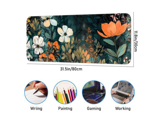 KEHIPI Floral Plant Mouse Pad, Non-Slip Rubber Base Stitched Edges, Large Gaming Mouse Pad for Laptop, Computer, Keyboard, 31.5 x 11.8 Inch,...