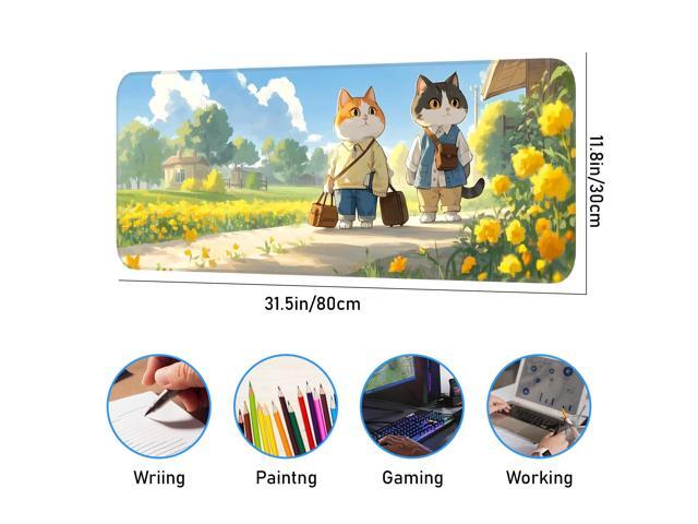 KEHIPI Cute Cat Mouse Pad, Non-Slip Rubber Gaming Mouse Pad with Seam Edge for Gaming, Office, Laptop, 31.5 x 11.8 Inch, Anime Cat Desk Mat
