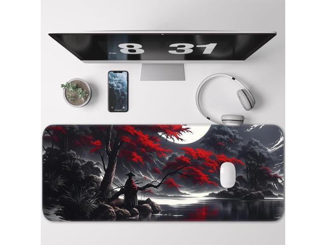 KEHIPI Japanese Dark Red Moon Gaming Mouse Pad, Extended Mouse Pad with Non-Slip Base, Full Keyboard Pad with Stitched Edges, Large Desk Pad for...