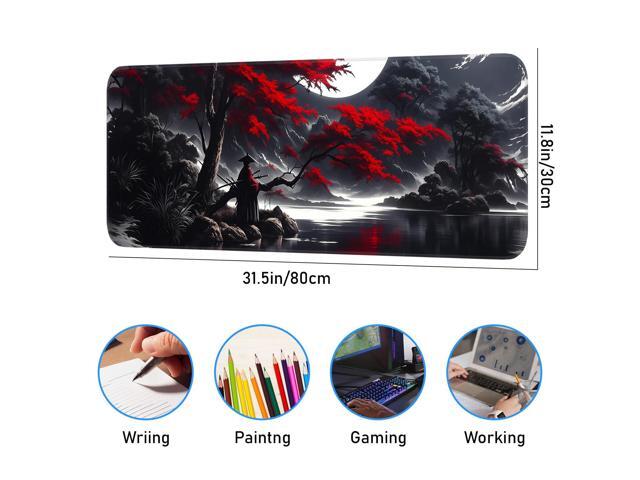 KEHIPI Japanese Dark Red Moon Gaming Mouse Pad, Extended Mouse Pad with Non-Slip Base, Full Keyboard Pad with Stitched Edges, Large Desk Pad for...