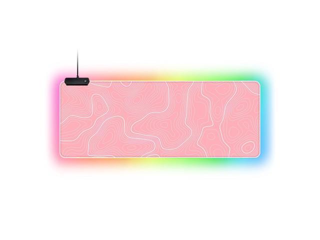 KEHIPI Pink RGB Mouse Pad LED Desk Mat Large Gaming Mousepad Pink and White Line Design, Keyboard Pad XL Mouse Mat for Home and Office