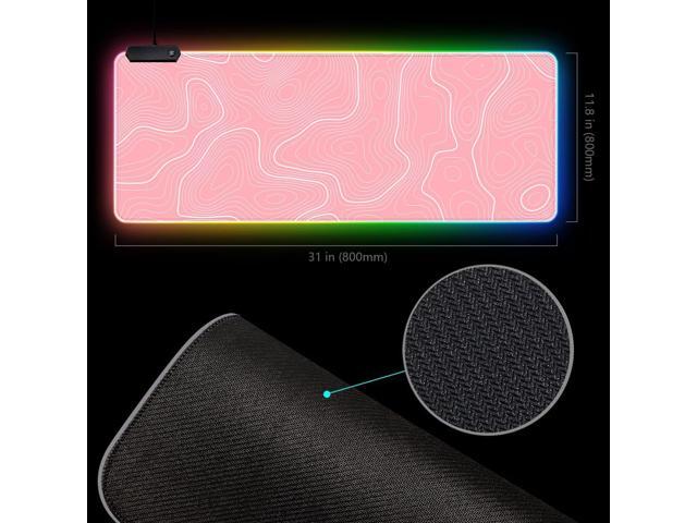 KEHIPI Pink RGB Mouse Pad LED Desk Mat Large Gaming Mousepad Pink and White Line Design, Keyboard Pad XL Mouse Mat for Home and Office