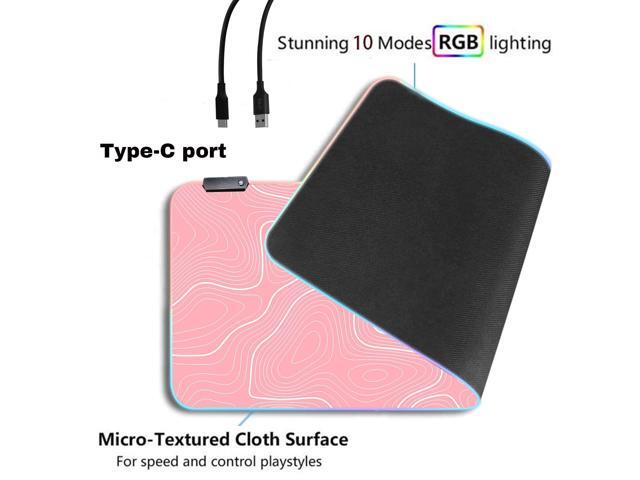 KEHIPI Pink RGB Mouse Pad LED Desk Mat Large Gaming Mousepad Pink and White Line Design, Keyboard Pad XL Mouse Mat for Home and Office