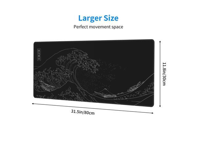 KEHIPI Japanese Gaming Mouse Pad Black Mouse Pad Kanagawa Large Mousepad Non-Slip Rubber Base Waterproof with Stitched Edges for Gaming Office...
