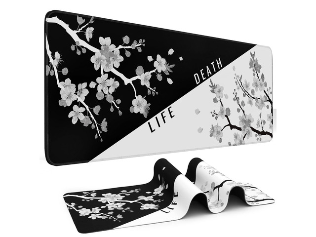 Mouse Pad Black and White Cherry Blossom Pattern, 31.5 x 11.8in XL Mouse mat, Smooth surface, Anti-slip rubber base, For keyboard and mouse, For...