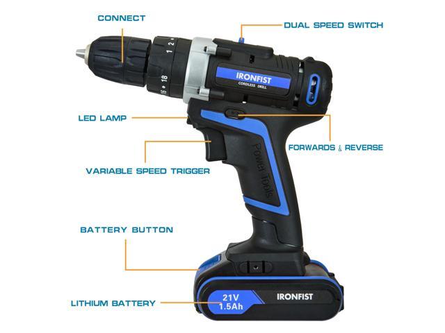 KEHIPI Cordless Drill, 2 Variable Speed Impact Driver 45Nm Torque, 3/8' Keyless Chuck Drill/Driver Sets, 2 Batteries and Charger