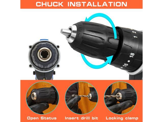 KEHIPI Cordless Drill, 2 Variable Speed Impact Driver 45Nm Torque, 3/8' Keyless Chuck Drill/Driver Sets, 2 Batteries and Charger