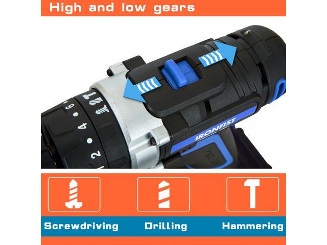 KEHIPI Cordless Drill, 2 Variable Speed Impact Driver 45Nm Torque, 3/8' Keyless Chuck Drill/Driver Sets, 2 Batteries and Charger
