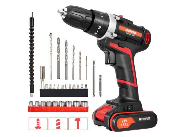 KEHIPI Cordless Drill, Screwdriver Impact Power Tools 21V Lithium Battery 3/8inch Keyless Chuck Led Light 2 Speed Driver
