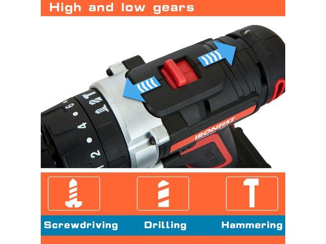 KEHIPI Cordless Drill, Screwdriver Impact Power Tools 21V Lithium Battery 3/8inch Keyless Chuck Led Light 2 Speed Driver