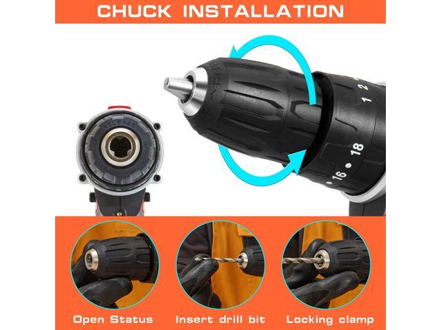 KEHIPI Cordless Drill, Screwdriver Impact Power Tools 21V Lithium Battery 3/8inch Keyless Chuck Led Light 2 Speed Driver