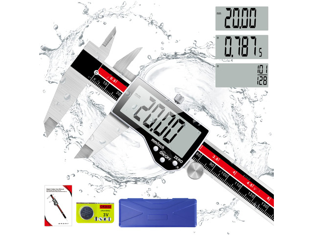 6 Inch Digital Vernier Caliper Metal Metric Precision Measuring Tools IP54 Waterproof,Large LCD Screen & Auto-Off,Inch/Millimeter/Fraction...