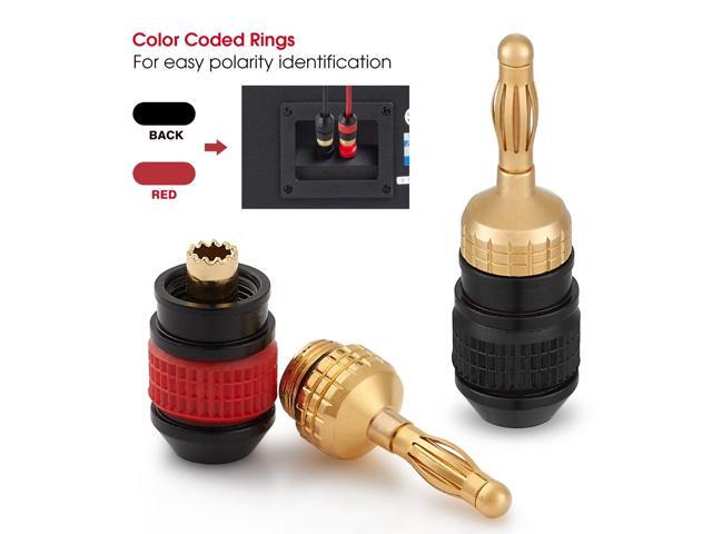 KEHIPI WG-008 24K Gold Safety Speaker Connector Banana Plugs for Speaker Wire, Wall Plate, Home Theater, Audio/Video Receiver, and Sound Systems...