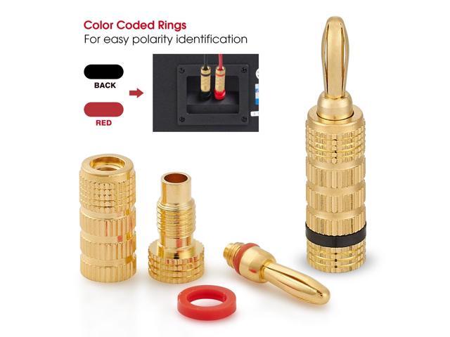 KEHIPI WG-3333 24k Gold Plated Speaker Banana Plugs-Closed Screw Type (5 Pairs (10 PLUGS))