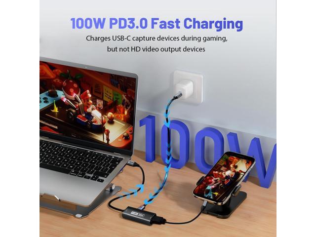 KEHIPI 4K USB3.0 Video Capture Card with PD 100W, 2K@30FPS or 1080P@60FPS HDMI to USB-A/C Capture Card for Streaming, Works with iPad Quest 3, Mac...