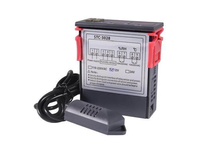 KEHIPI STC-3028 DC 12V Digital Display Thermostat Temperature Controller Adjustable Thermostat Controller with SHT20 Waterproof Sensor