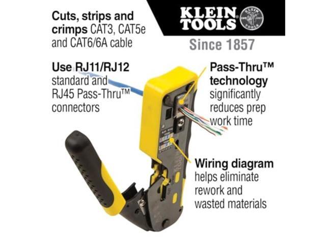 KEHIPI VDV226-110 Ratcheting Modular Data Cable Crimper / Wire Stripper / Wire Cutter for RJ11/RJ12 Standard, RJ45 Pass-Thru Connectors