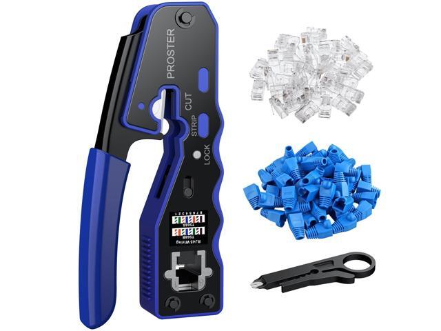 KEHIPI RJ45 Crimper Tool Kit - Stripper Cutter Crimper Tool for RJ45 Cat6 Cat5 Cat5e Pass-Thru Connectors, with 50pcs Cat6 Connectors and...