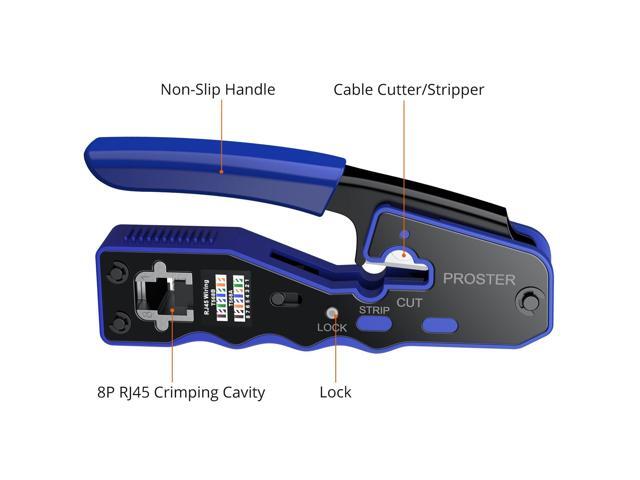 KEHIPI RJ45 Crimper Tool Kit - Stripper Cutter Crimper Tool for RJ45 Cat6 Cat5 Cat5e Pass-Thru Connectors, with 50pcs Cat6 Connectors and...