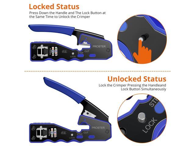 KEHIPI RJ45 Crimper Tool Kit - Stripper Cutter Crimper Tool for RJ45 Cat6 Cat5 Cat5e Pass-Thru Connectors, with 50pcs Cat6 Connectors and...