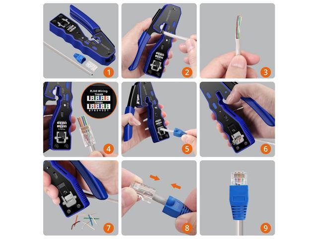 KEHIPI RJ45 Crimper Tool Kit - Stripper Cutter Crimper Tool for RJ45 Cat6 Cat5 Cat5e Pass-Thru Connectors, with 50pcs Cat6 Connectors and...