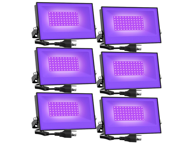 6 Pack 38W LED Black Lights, Blacklight Flood Light with Plug, IP66 Waterproof, for Halloween Party, Glow in The Dark, Stage Lighting, Aquarium,...