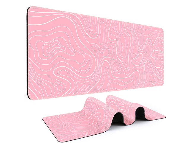 Gaming Mouse Pad, Pink with White Topographic Line, 31.5x11.8in XL Mouse mat, Smooth surface, Anti-slip rubber base, For keyboard and mouse, For...