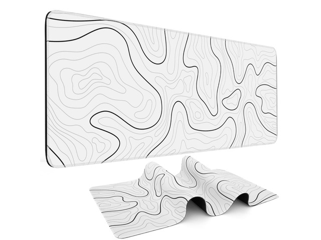 Mouse Pad Gaming, White with Black Topographic Line, 31.5x11.8in XL Mouse mat, Smooth surface, Anti-slip rubber base, For keyboard and mouse, For...
