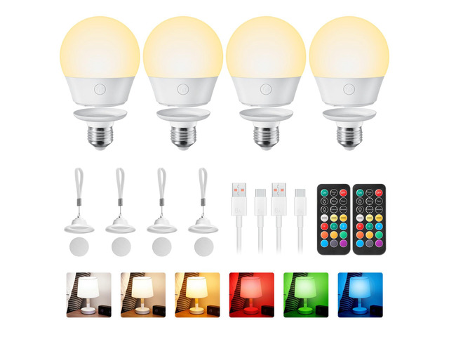 E26 Rechargeable Light Bulb with Remote and Timer Magnetic Base, Battery Backup Bulb for Sconce, Lamps and Non-Hardwired Fixtures, 3 Color...