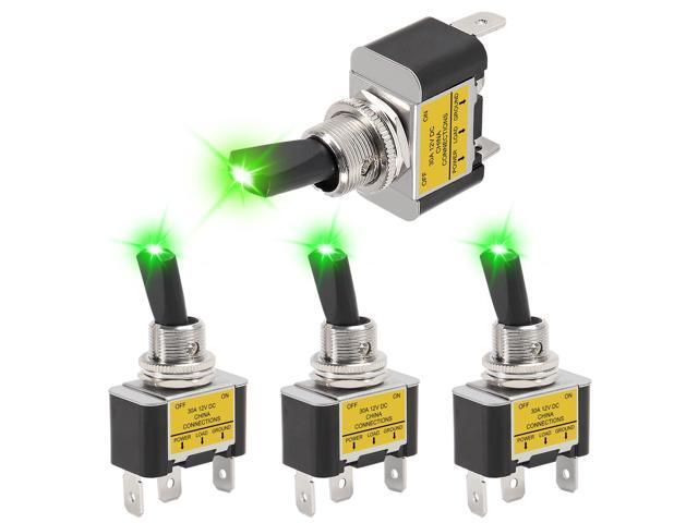 KEHIPI 4PCS Green LED Toggle Switch 30 Amp 12 Volt Toggle Switch SPST ON Off 2 Position 3pin for Automotive Cars Trucks Boats Racing Cars Auto Boat