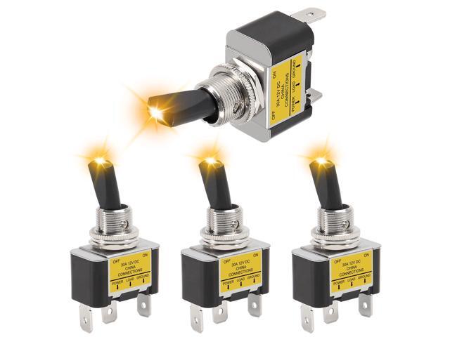 KEHIPI 4PCS Yellow LED Toggle Switch 30 Amp 12 Volt Toggle Switch SPST ON Off 2 Position 3pin for Automotive Cars Trucks Boats Racing Cars Auto Boat
